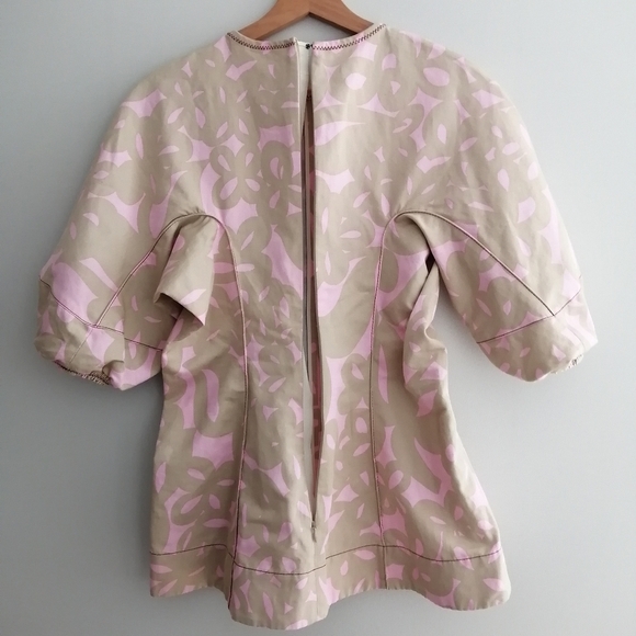 Marni Resort Cotton and Linen Blouse Balloon Sleeves Tan Pink 40 IT | 4 US - Picture 10 of 17